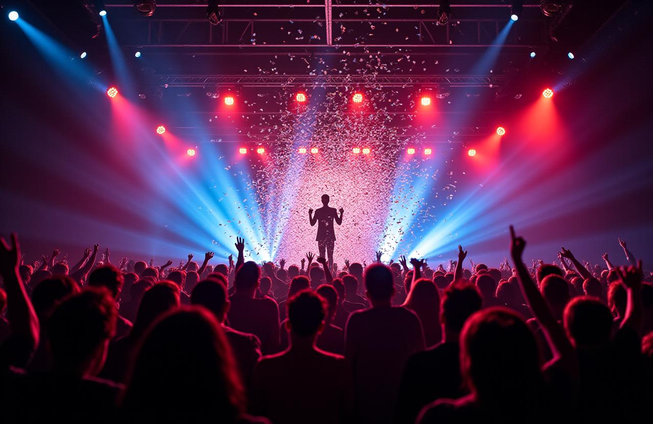 Dynamic photo of a product launch event with confetti