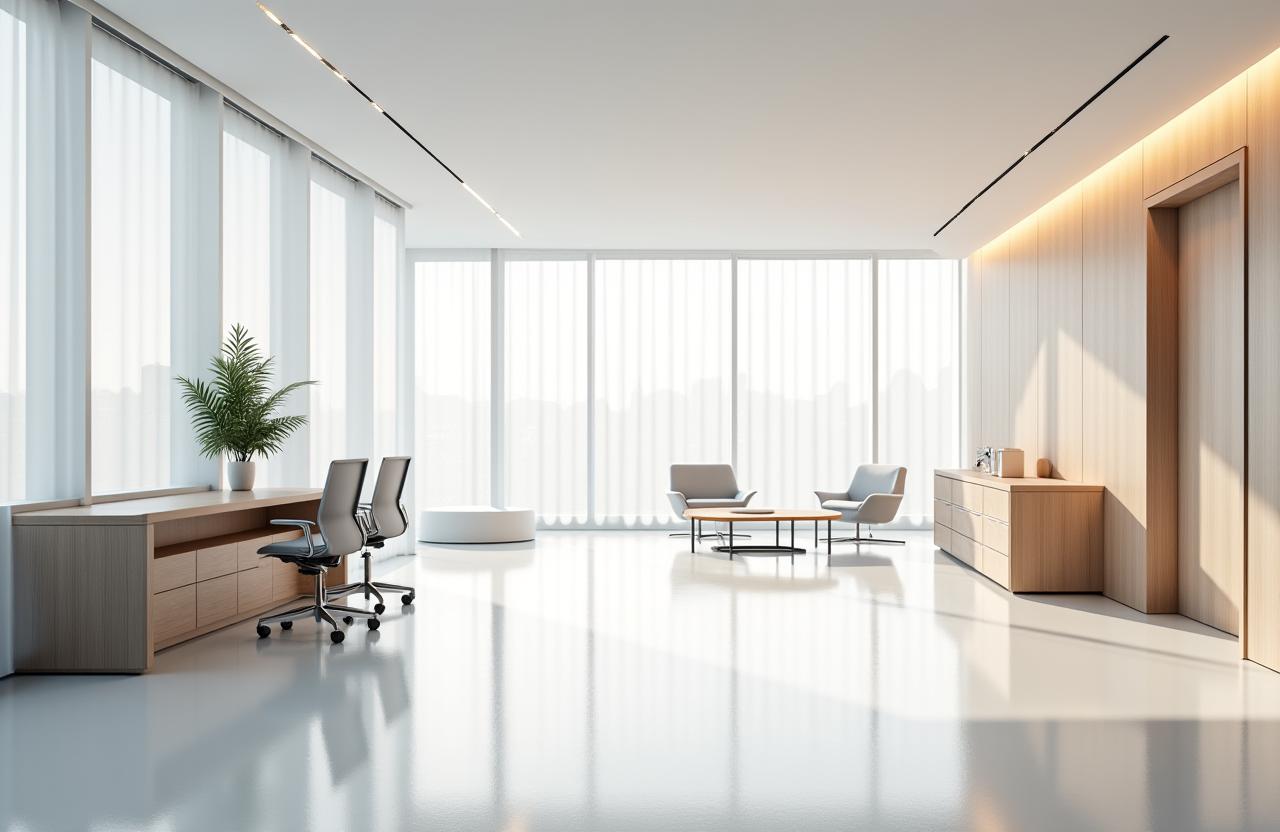 Interior shot of a modern minimalist office space